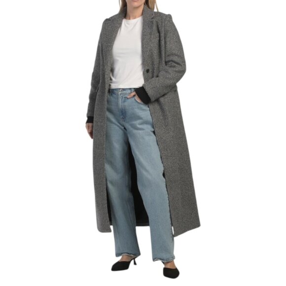 NEW ELIE TAHARI Charcoal Notch Collar Button Down Long Coat - Picture 1 of 2